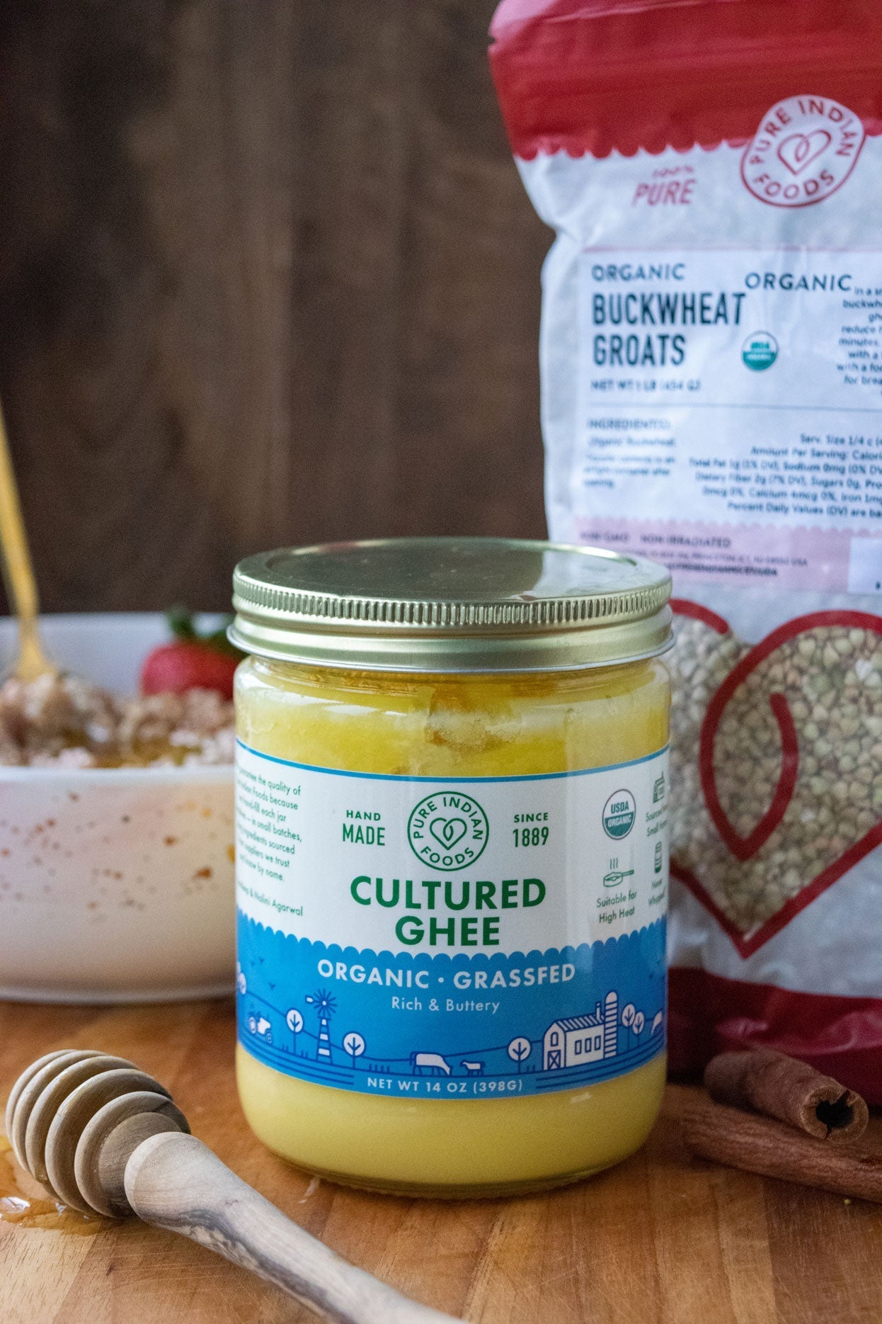 Pure Indian Foods Cultured Ghee, Grassfed & Certified Organic - 14 oz