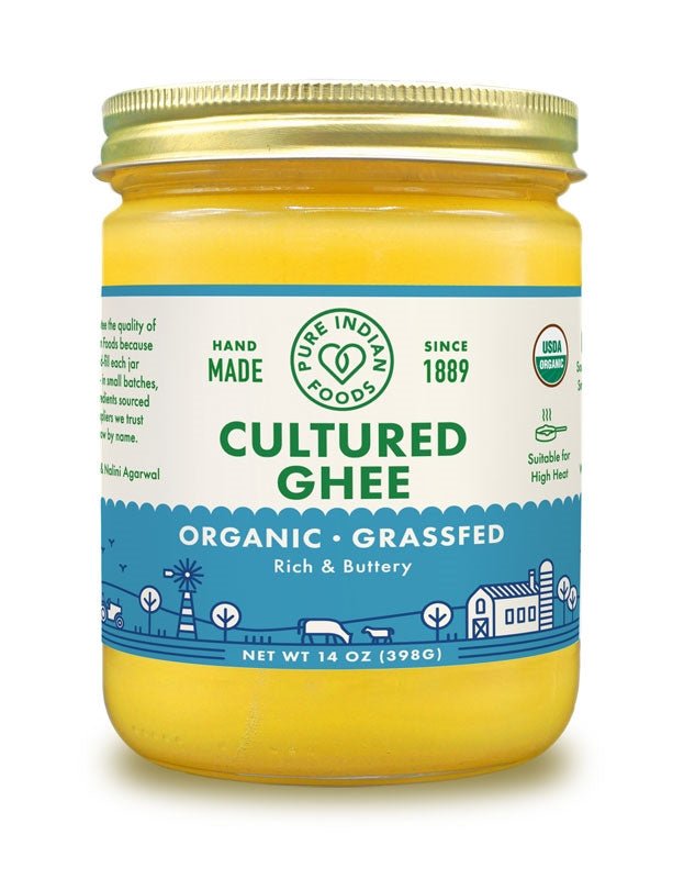 Pure Indian Foods Cultured Ghee, Grassfed & Certified Organic - 14 oz