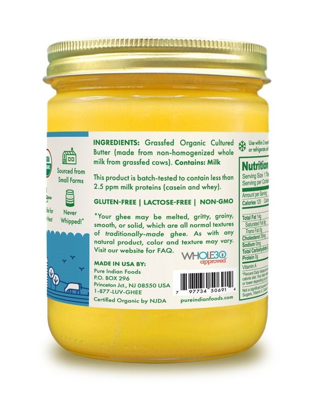 Pure Indian Foods Cultured Ghee, Grassfed & Certified Organic - 14 oz