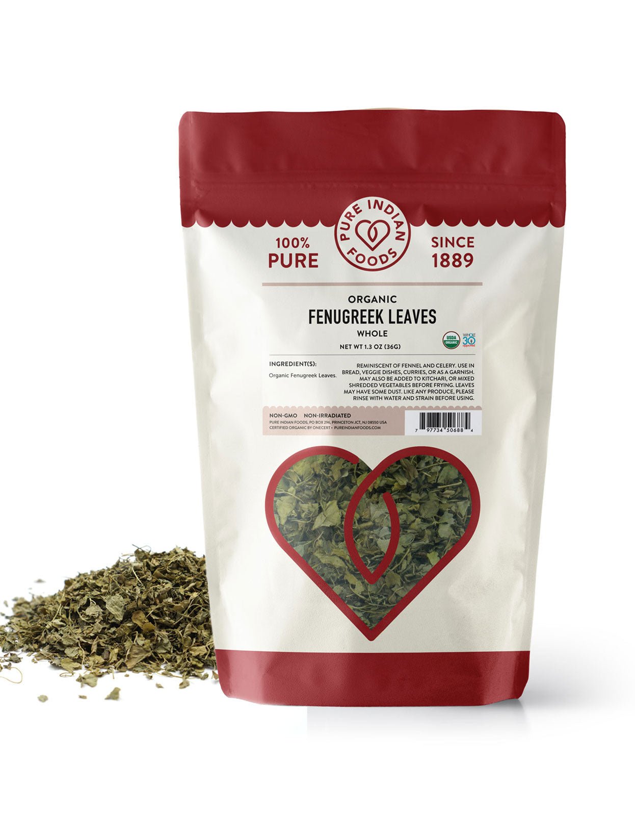 Pure Indian Foods Fenugreek Leaves (Kasoori Methi), Certified Organic - 1.3 oz