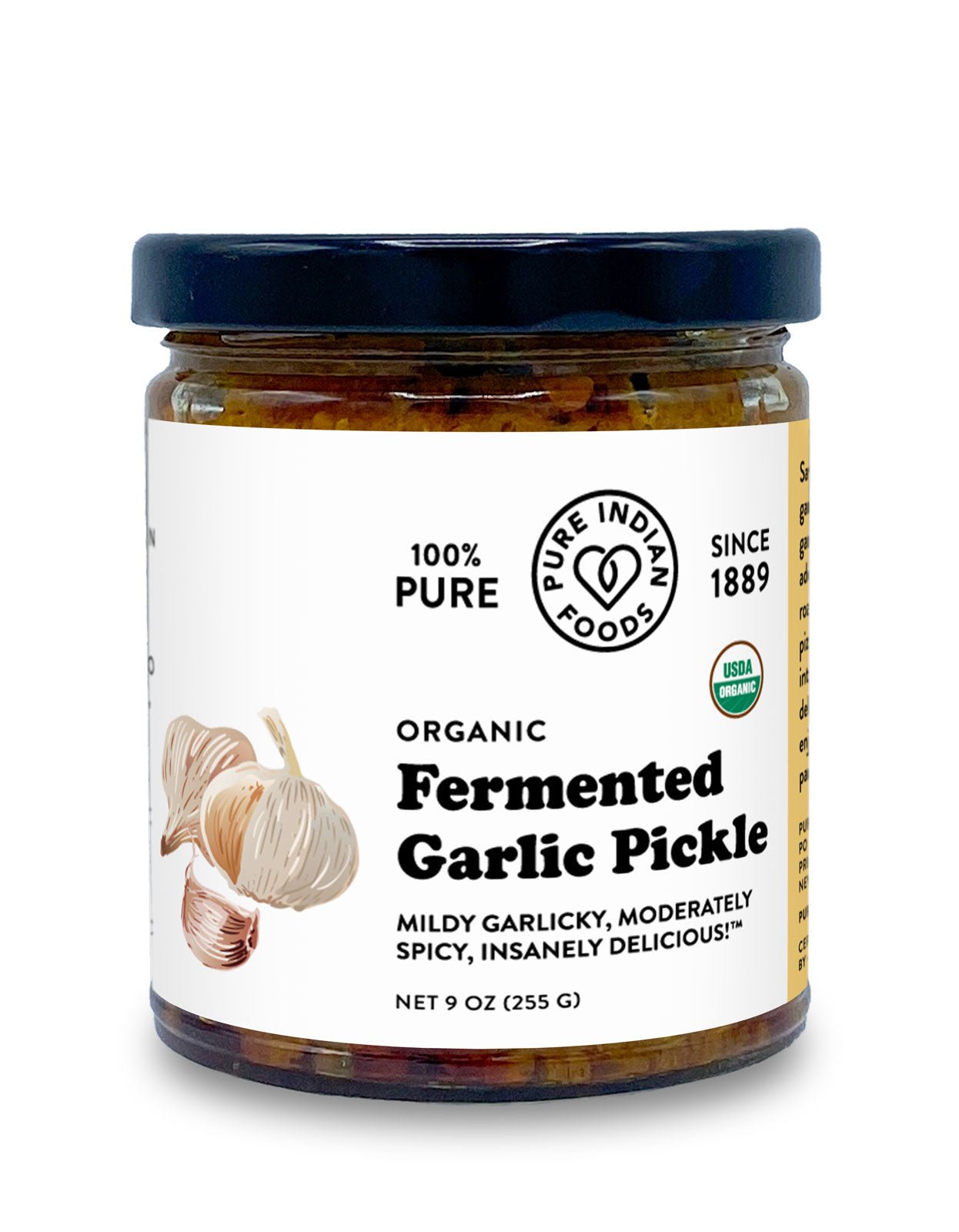 Pure Indian Foods Fermented Garlic Pickle, Certified Organic - 9 oz