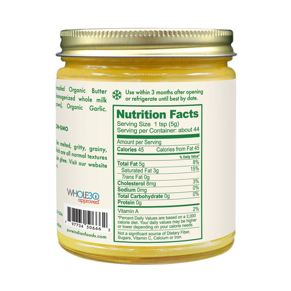 Pure Indian Foods Garlic Ghee, Grassfed & Certified Organic - 7.8 oz