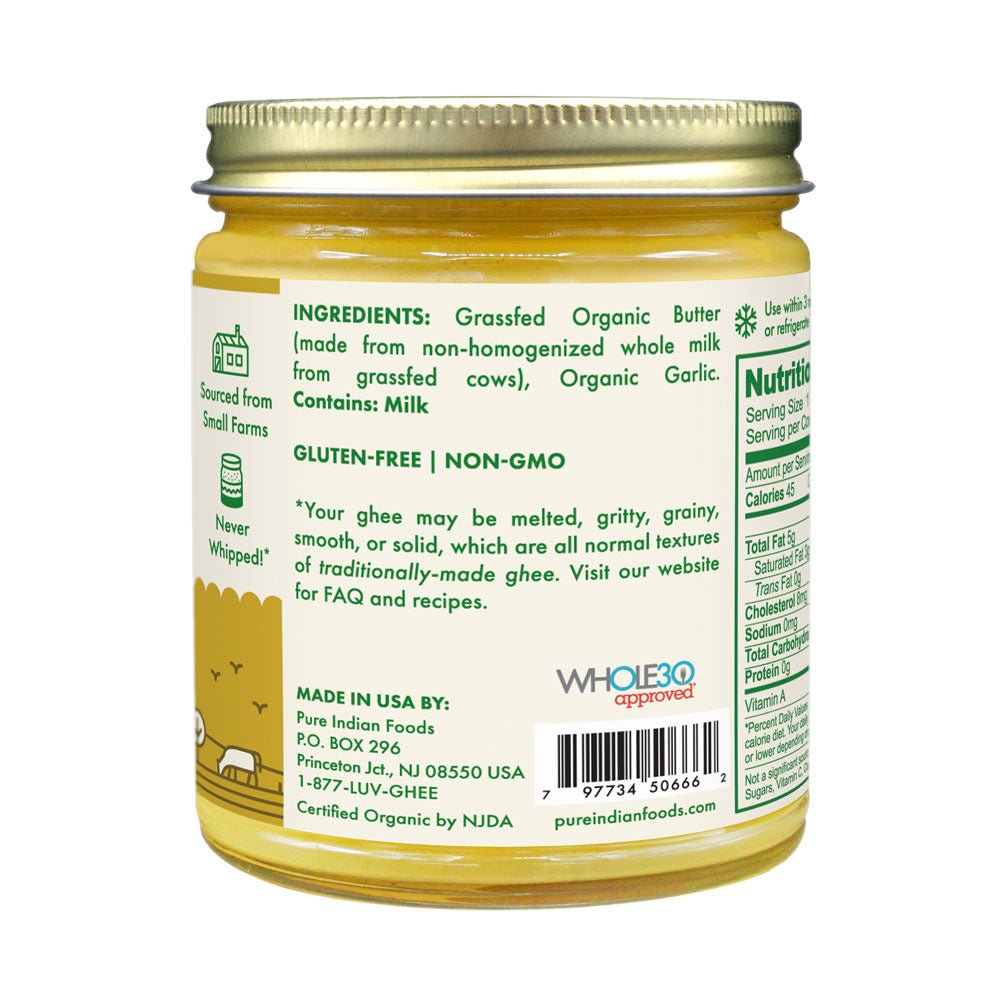 Pure Indian Foods Garlic Ghee, Grassfed & Certified Organic - 7.8 oz