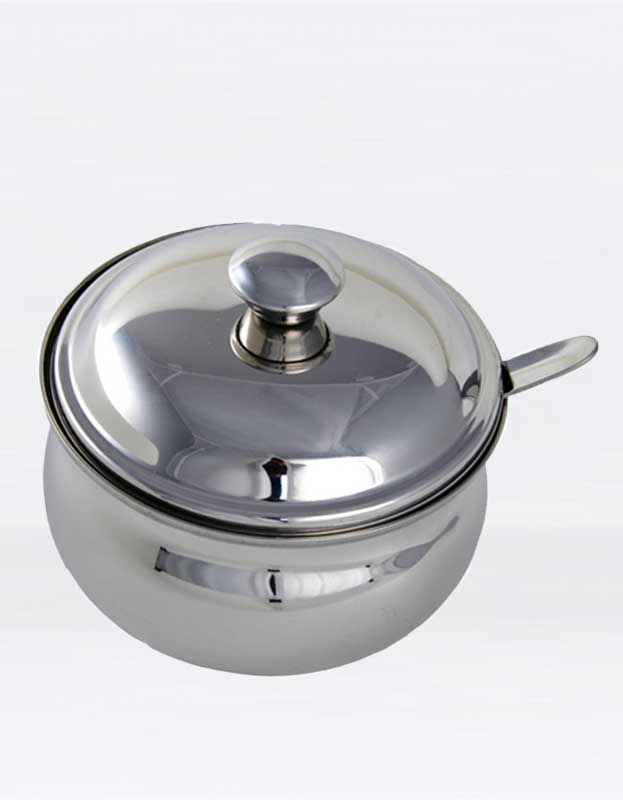 Pure Indian Foods Ghee Pot (known as Ghilodi), Stainless Steel, with lid and spoon