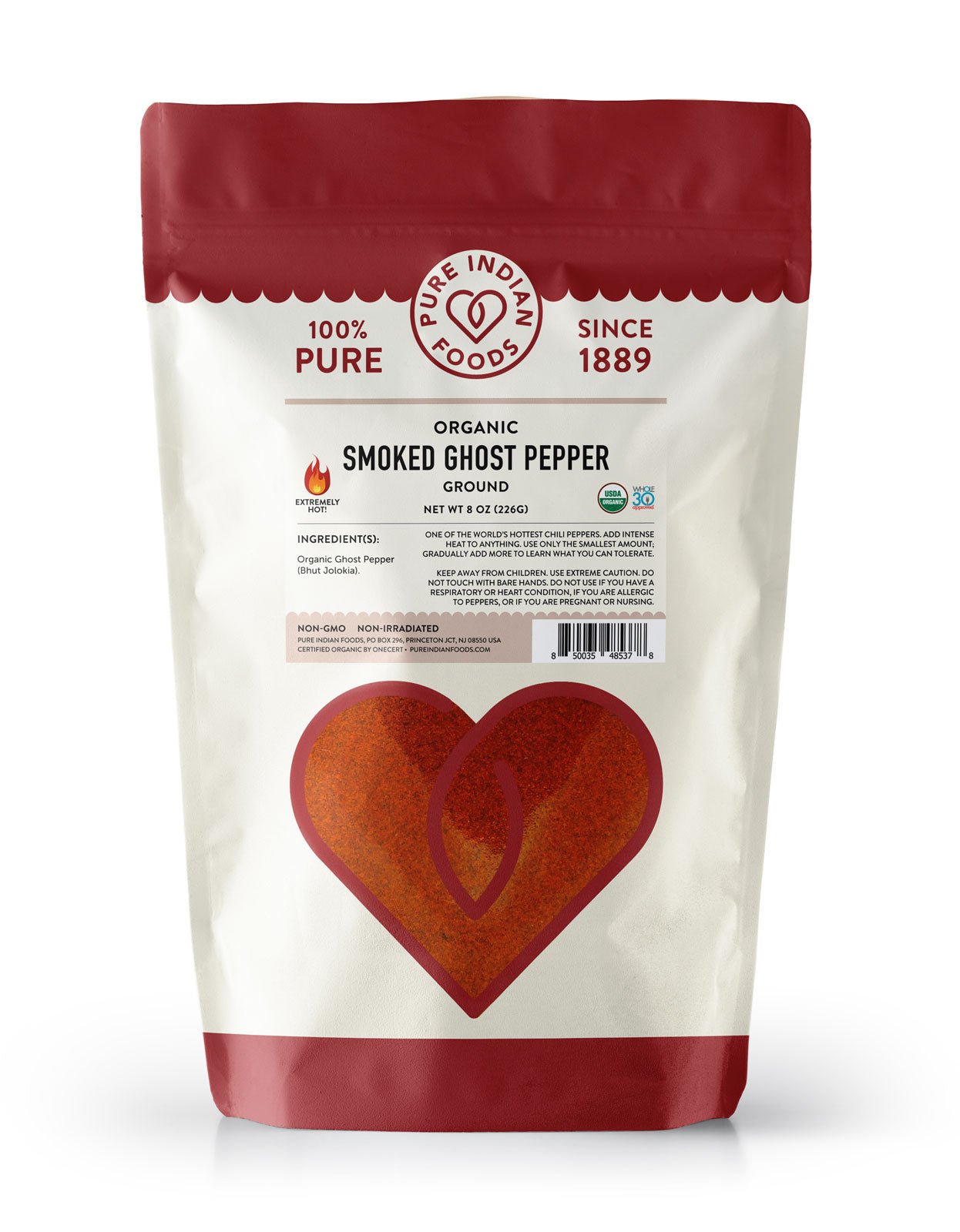 Pure Indian Foods Ghost Pepper (Smoked Bhut Jolokia) Ground, Certified Organic