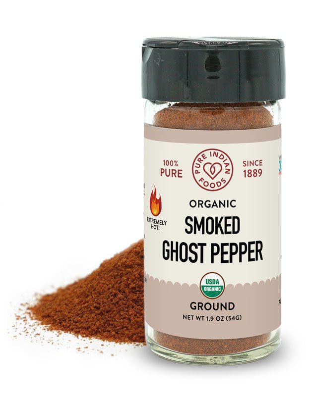 Pure Indian Foods Ghost Pepper (Smoked Bhut Jolokia) Ground, Certified Organic