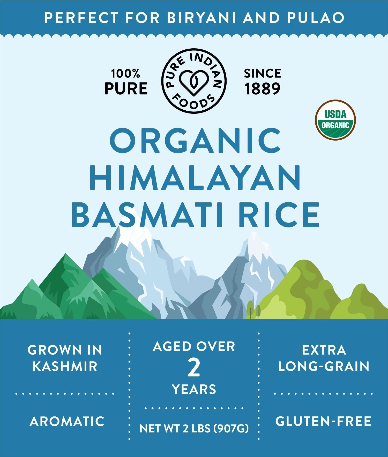 Pure Indian Foods Himalayan Basmati Rice Aged 2 Years, Certified Organic - 2 lbs