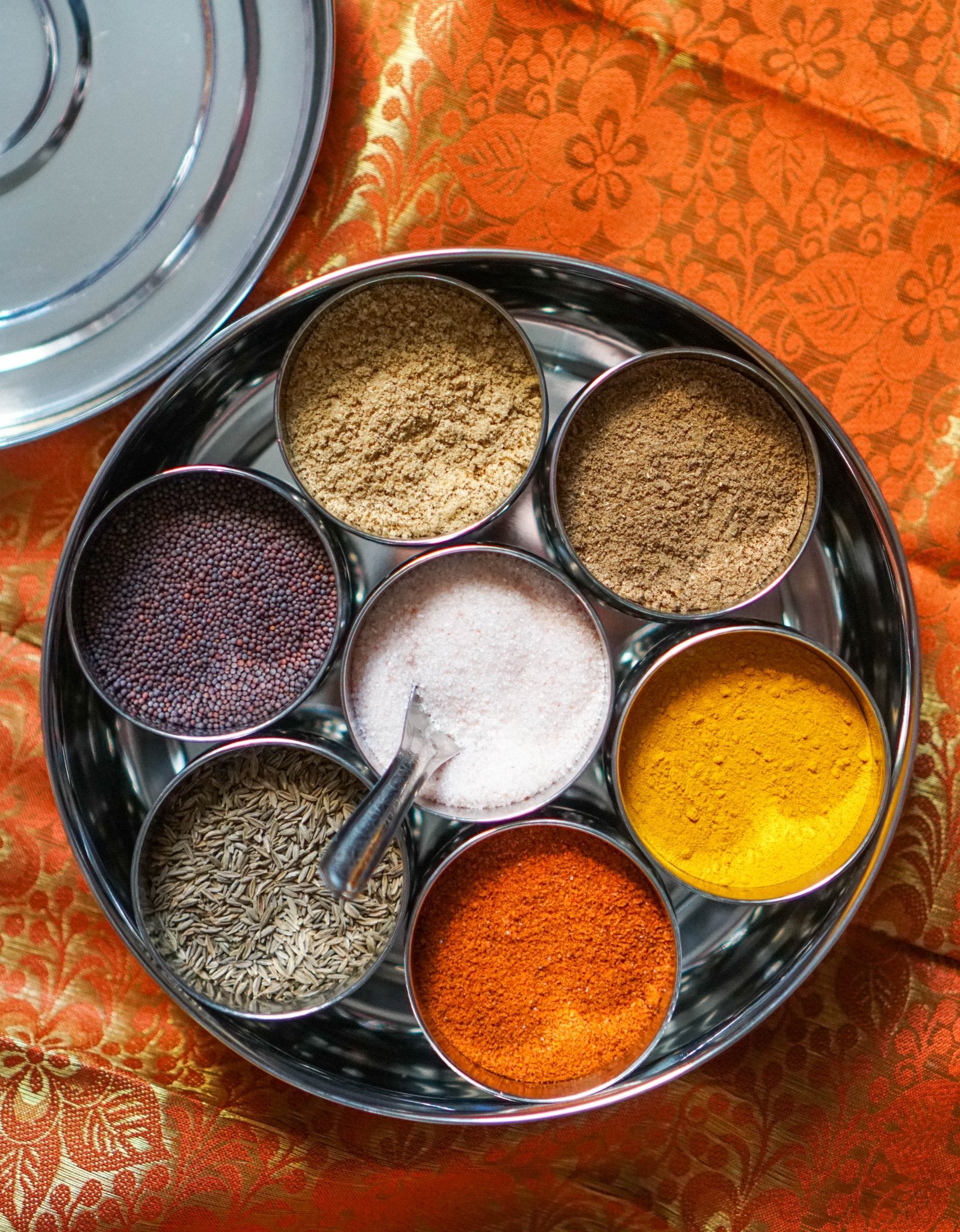 Pure Indian Foods Indian Spice Tray (Spice Box or Spice Rack - also known as Masala Dani or Masala Dabba), Stainless Steel