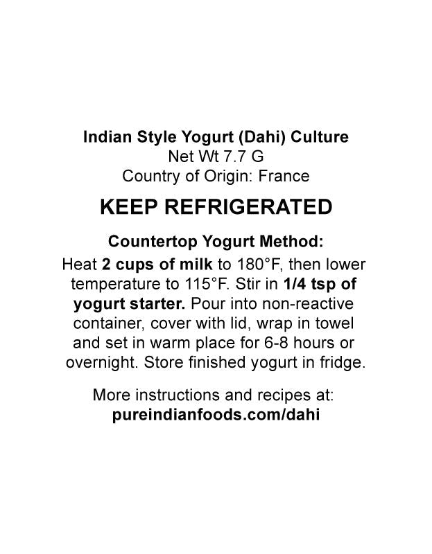 Pure Indian Foods Indian Style Yogurt (Dahi) Culture - YO - MIX 900 LYO 50 DCU