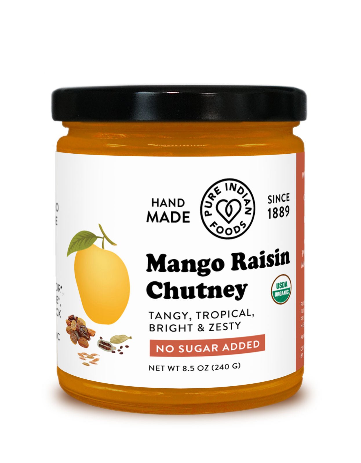 Pure Indian Foods Mango Raisin Chutney, Certified Organic - 8.5 oz