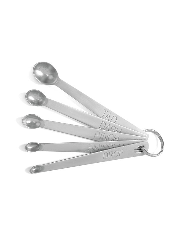 Pure Indian Foods Mini Stainless Steel Measuring Spoons Set, with 5 Spoons (Tad, Dash, Pinch, Smidgen, Drop)