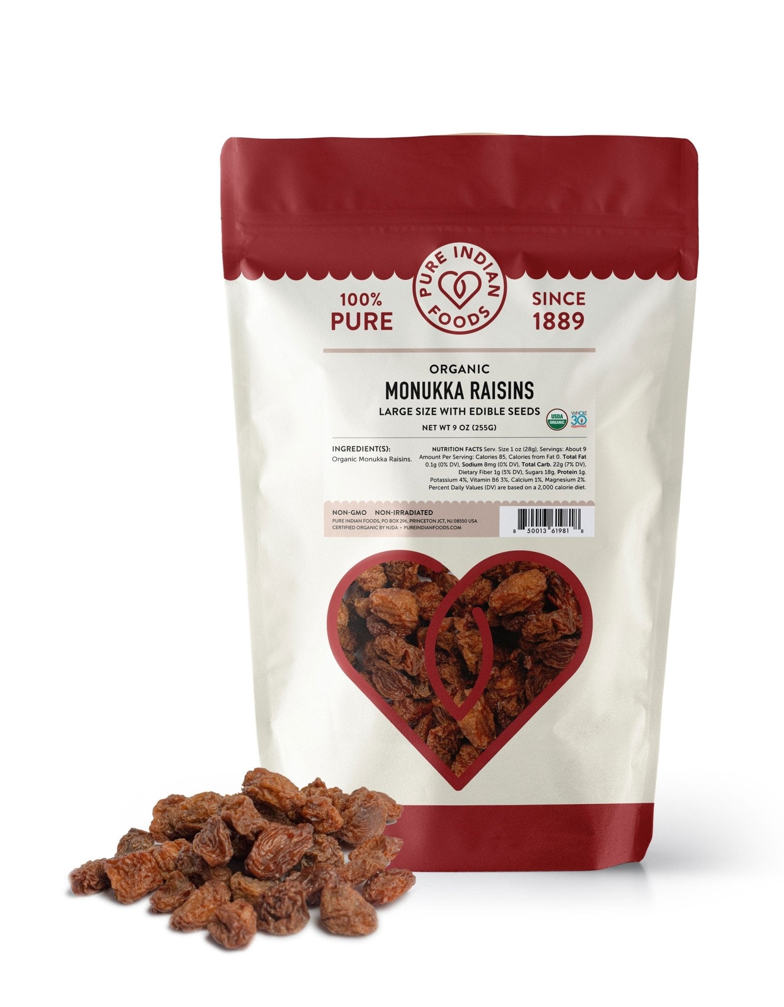 Pure Indian Foods Monukka Raisins, Certified Organic - 9 oz