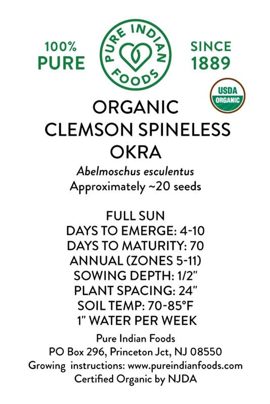 Pure Indian Foods Organic Clemson Spineless Okra Seeds