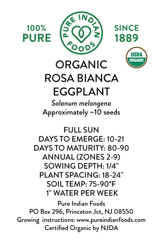 Pure Indian Foods Organic Rosa Bianca Eggplant Seeds