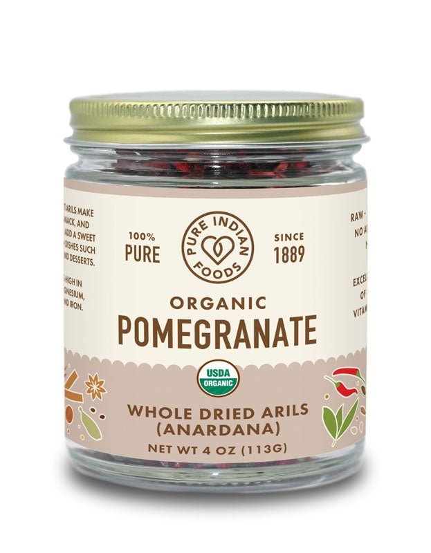 Pure Indian Foods Pomegranate (Anardana) Whole Dried Arils, Certified Organic - 4 oz