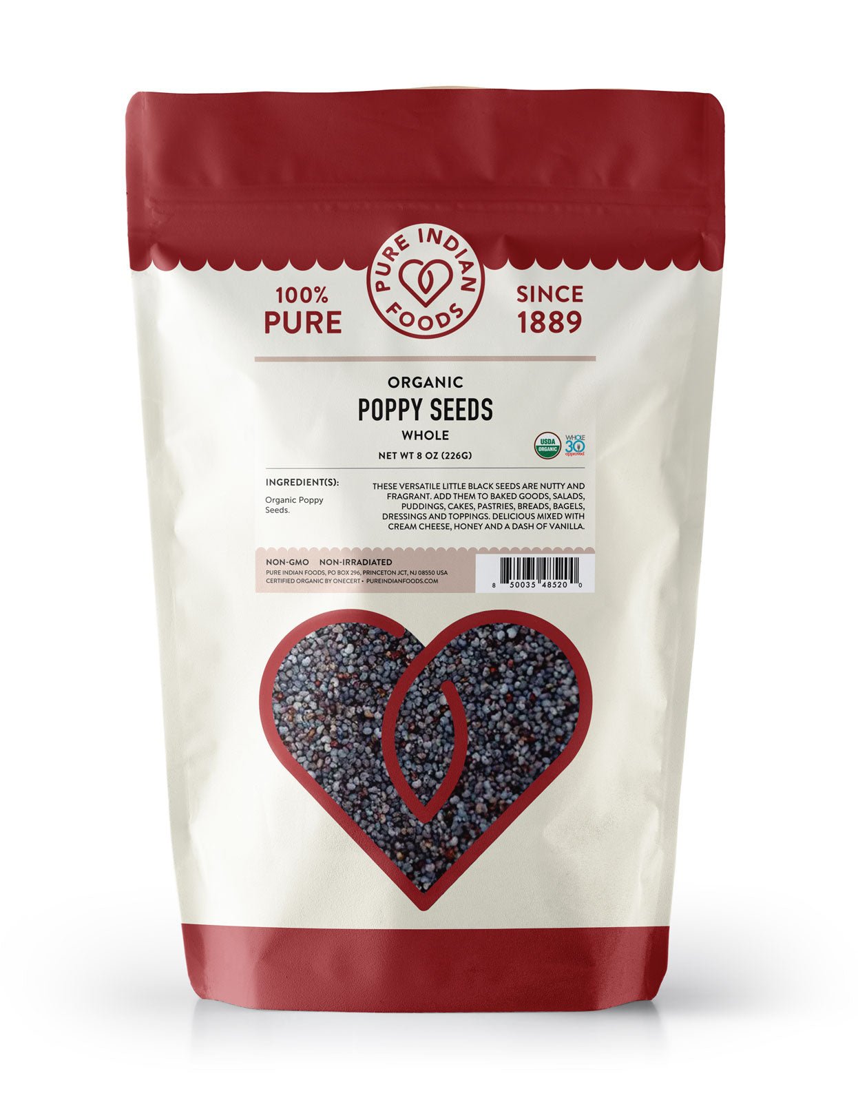 Pure Indian Foods Poppy Seeds, Certified Organic - 8 oz