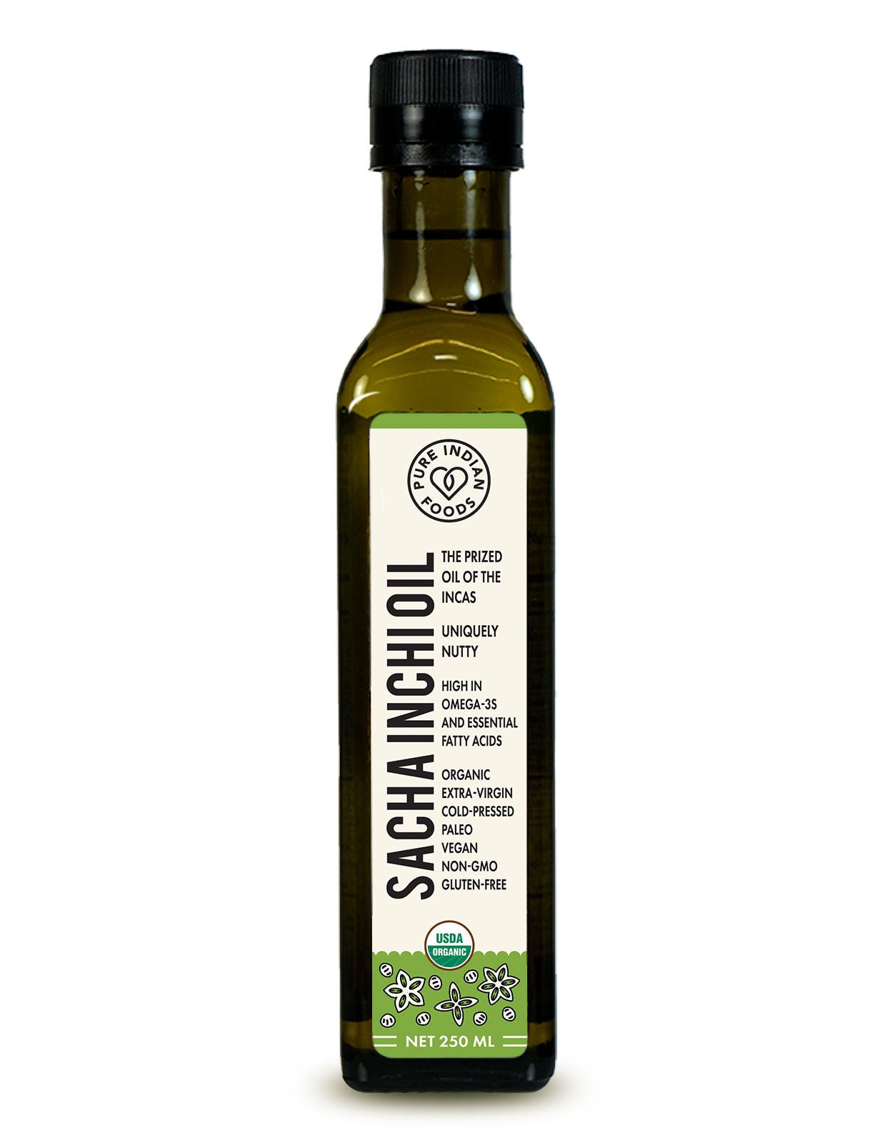 Pure Indian Foods Sacha Inchi Oil, Cold Pressed, Virgin & Certified Organic - 250 mL