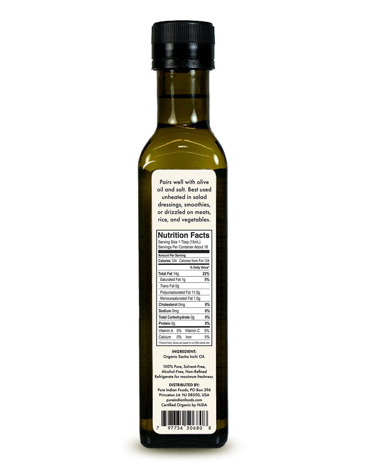 Pure Indian Foods Sacha Inchi Oil, Cold Pressed, Virgin & Certified Organic - 250 mL