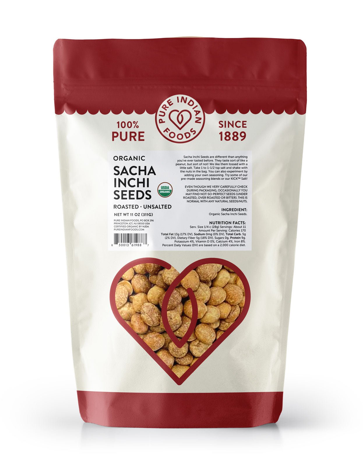 Pure Indian Foods Sacha Inchi Seeds (Roasted, Unsalted), Certified Organic - 11 oz