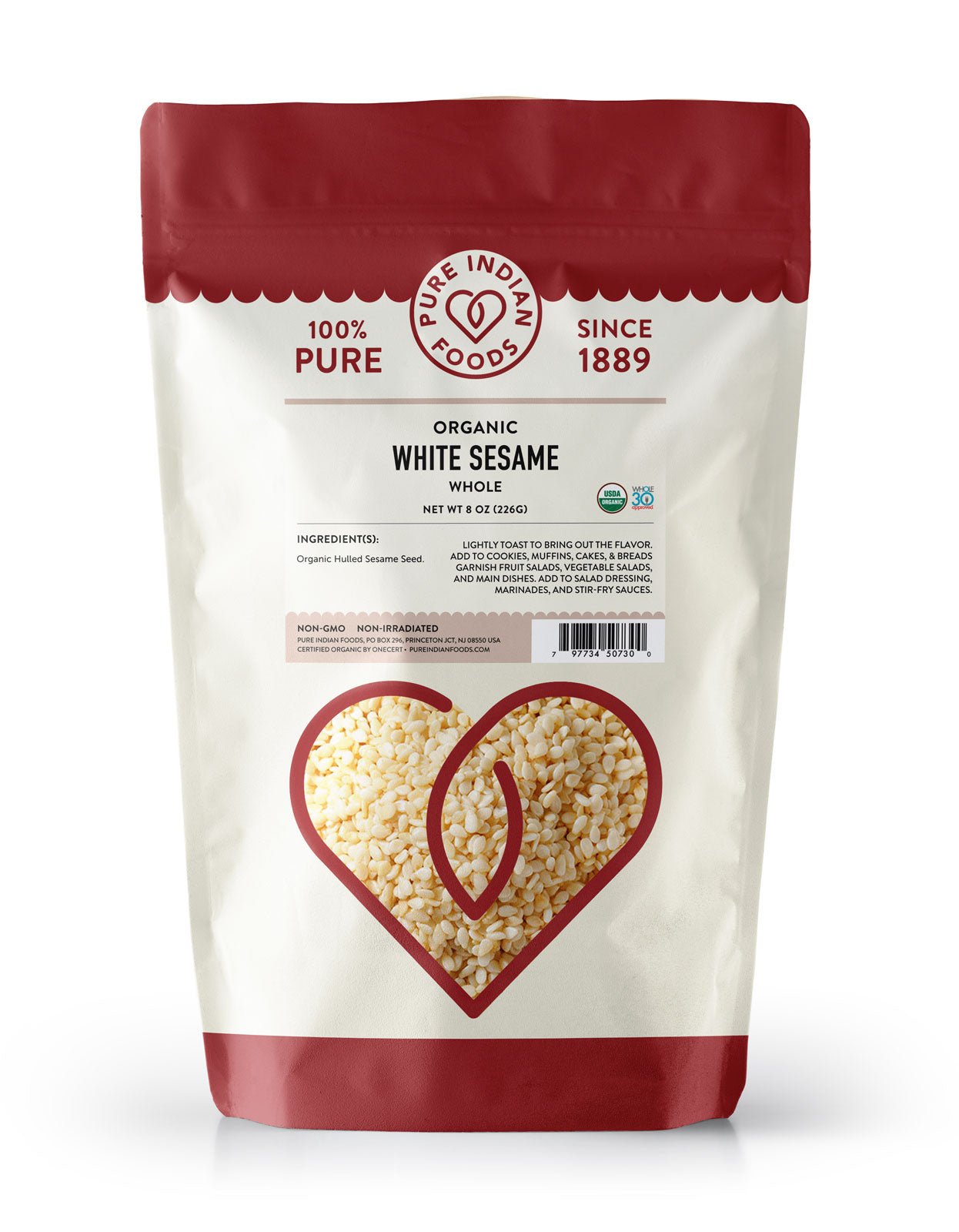 Pure Indian Foods Sesame Seeds White, Certified Organic - 8 oz