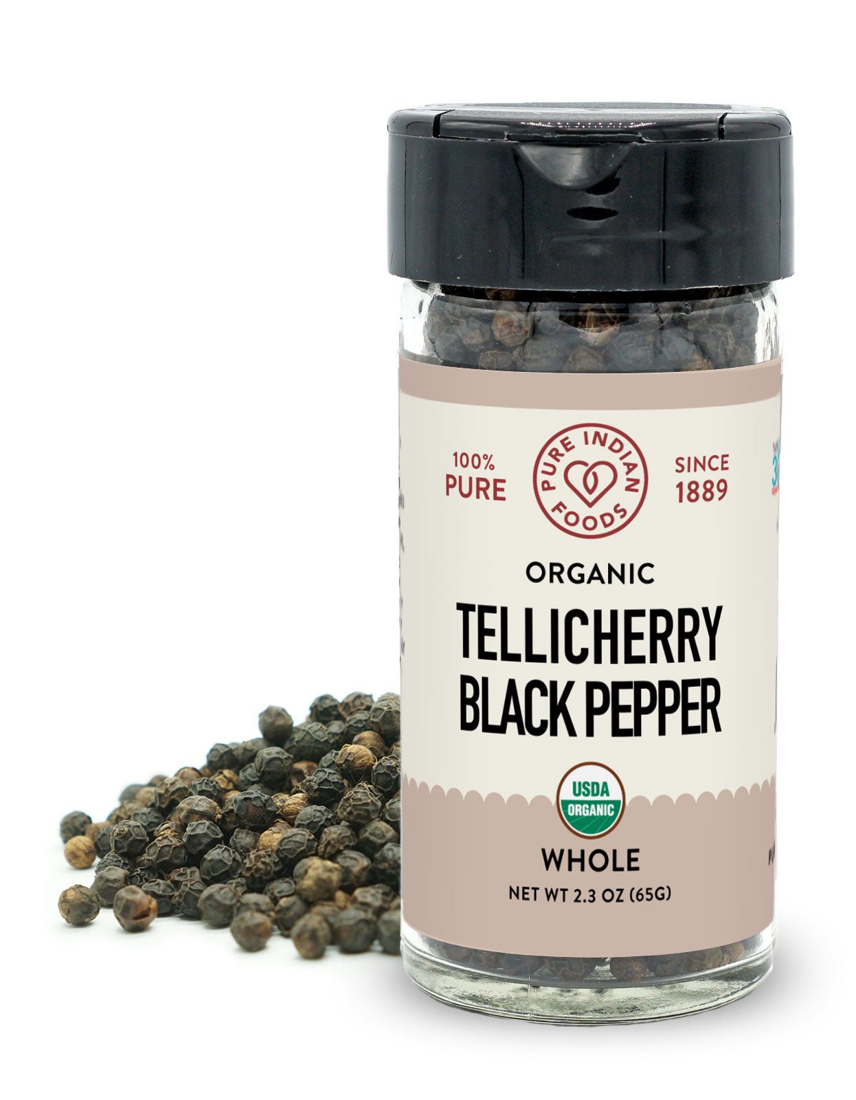 Pure Indian Foods Tellicherry Special Extra Bold Peppercorns, Certified Organic