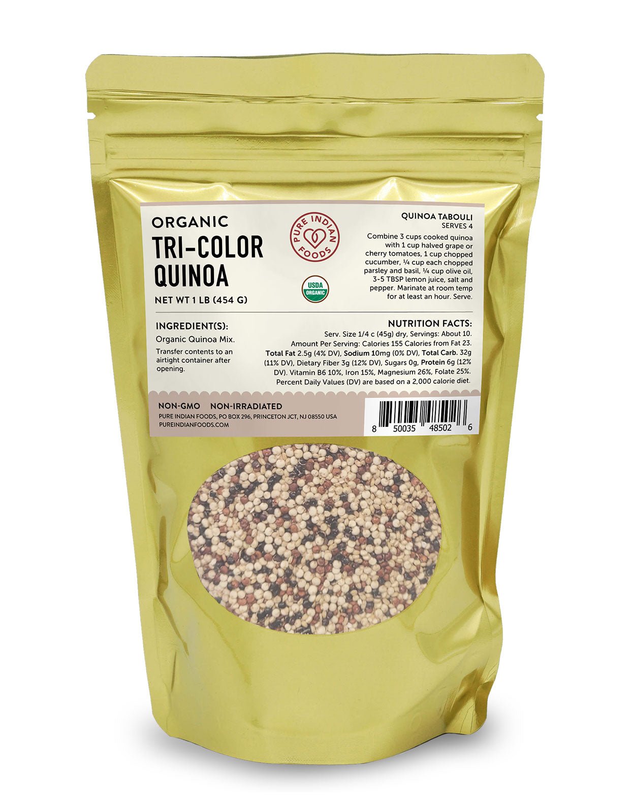 Pure Indian Foods Tri - Colored Quinoa, Certified Organic - 1 lb.