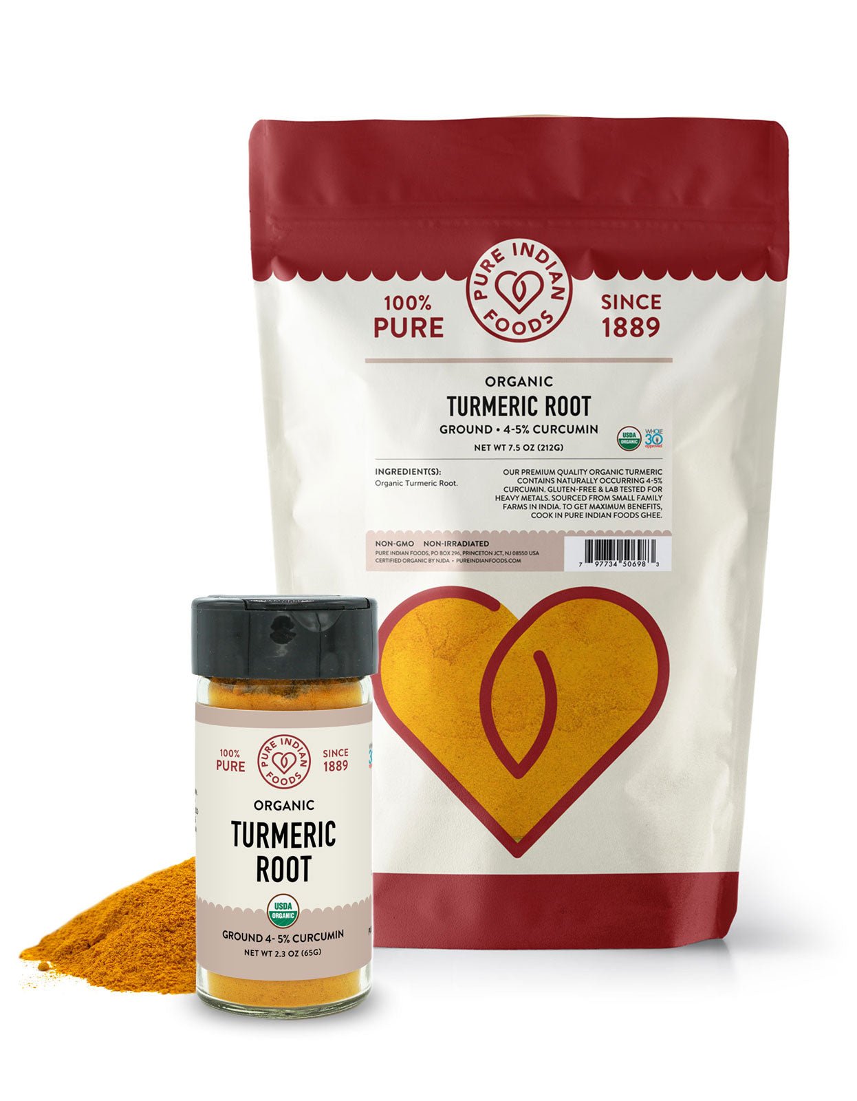 Pure Indian Foods Turmeric Root (High Curcumin 4 - 5%), Certified Organic