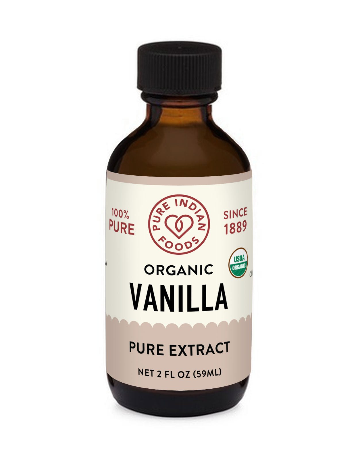 Pure Indian Foods Vanilla Pure Extract, Certified Organic - 2 fl oz