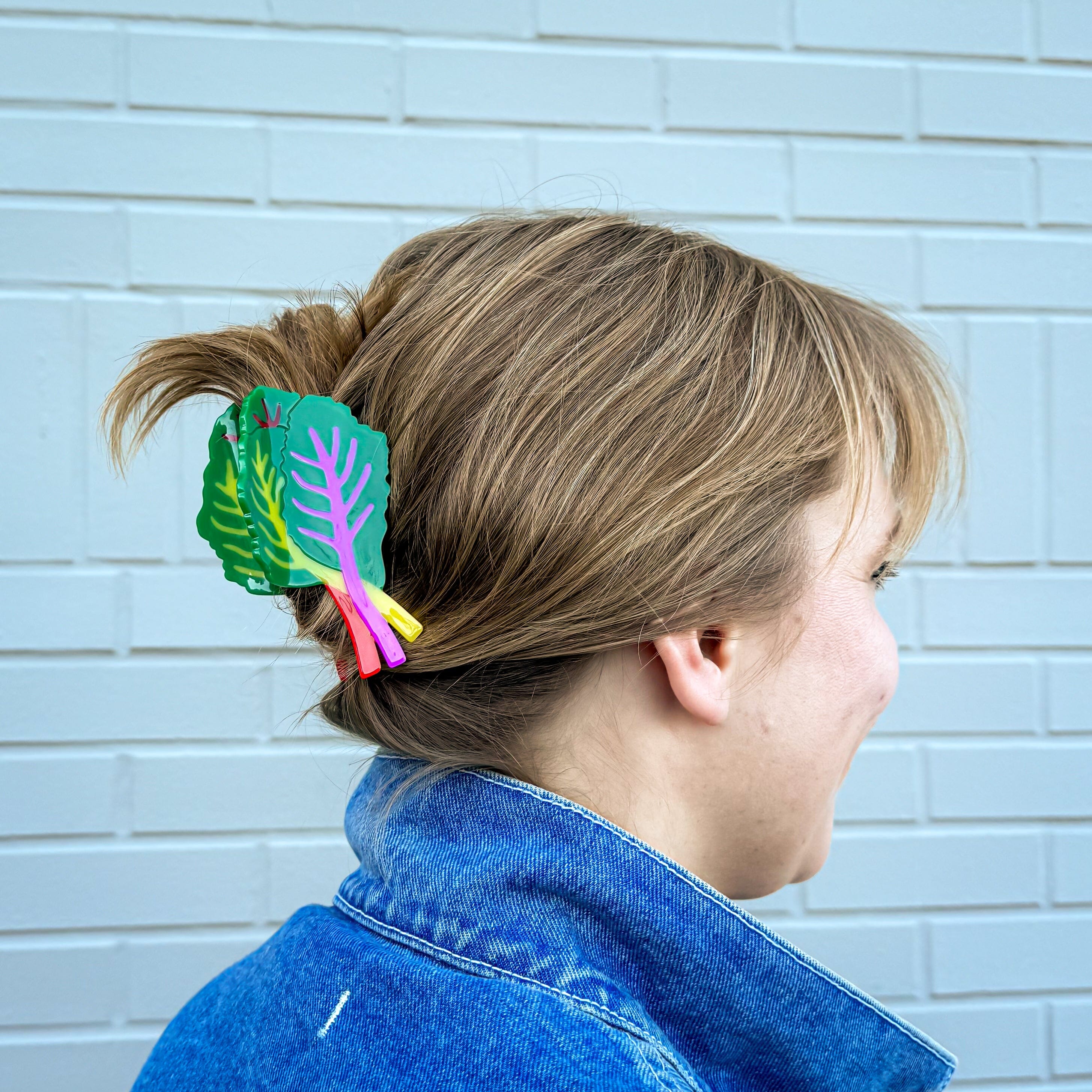 Large Rainbow Chard Hair Claw Clip