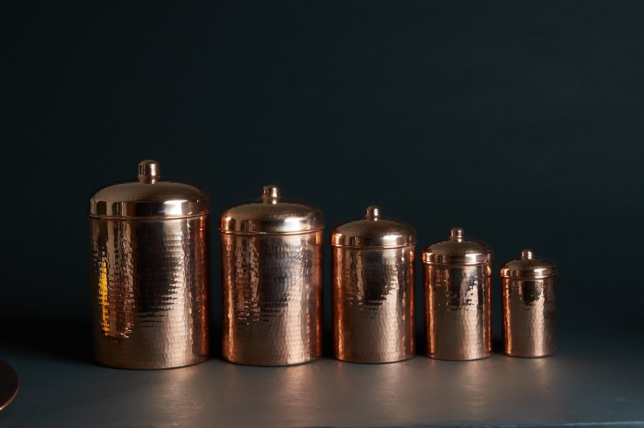 Sertodo Copper Kitchen Canisters - Complete 5 piece Set