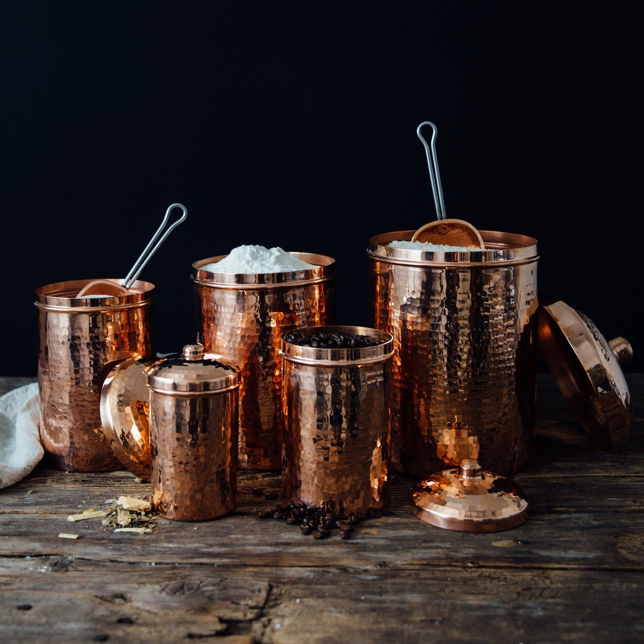 Sertodo Copper Kitchen Canisters - Complete 5 piece Set