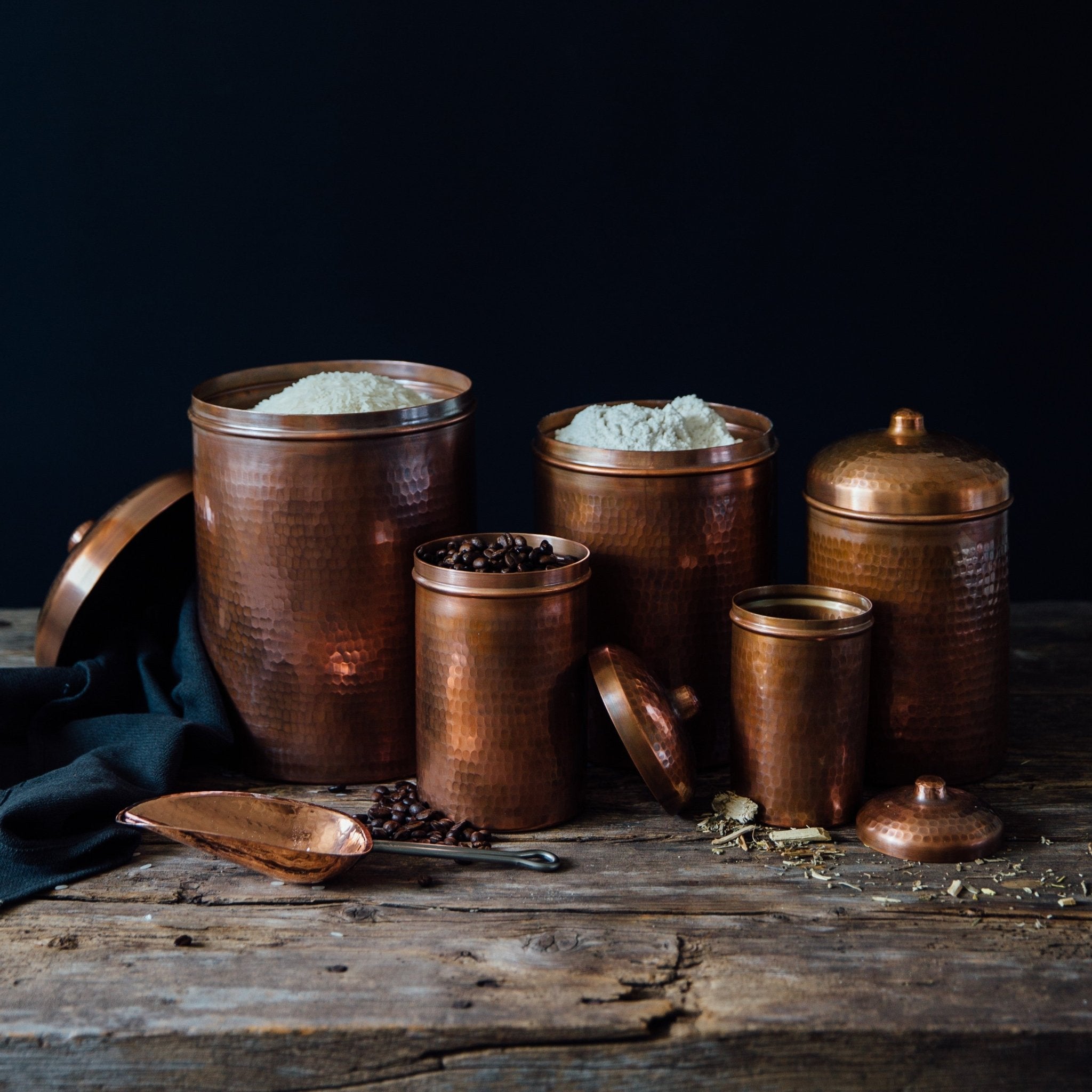 Sertodo Copper Kitchen Canisters - Complete 5 piece Set