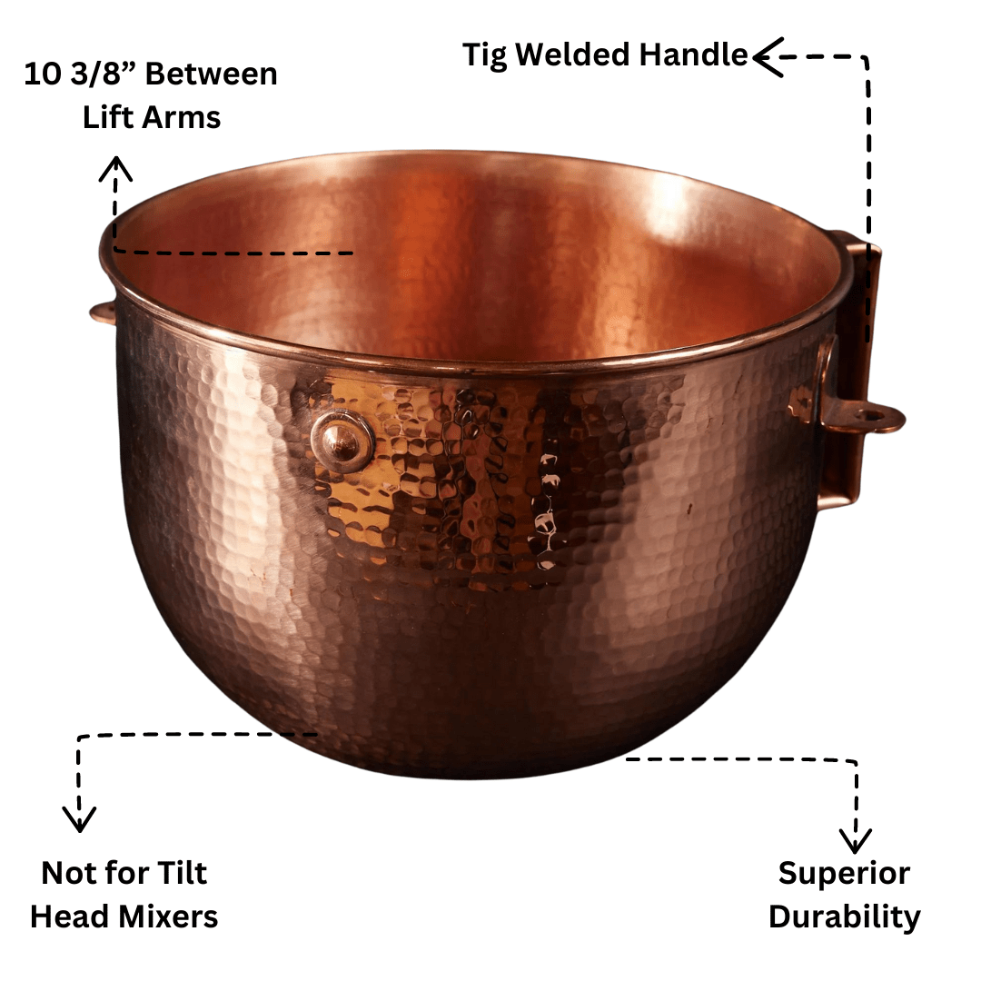 Sertodo Copper Mixing Bowl for KitchenAid Lift Stand Mixers - fits most 5, 6 and 7 quart Mixer models