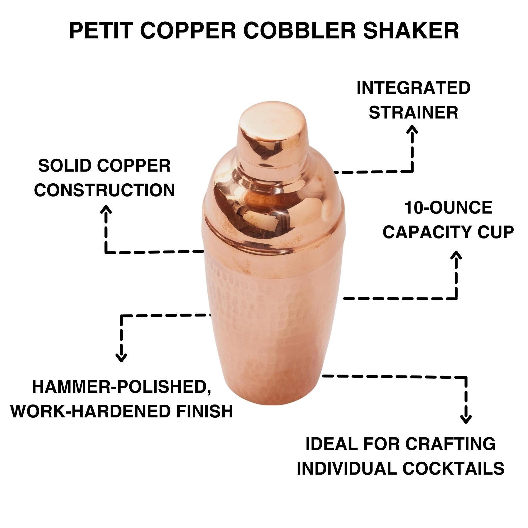 Sertodo Petit Copper Cobbler Shaker, 10 ounce capacity