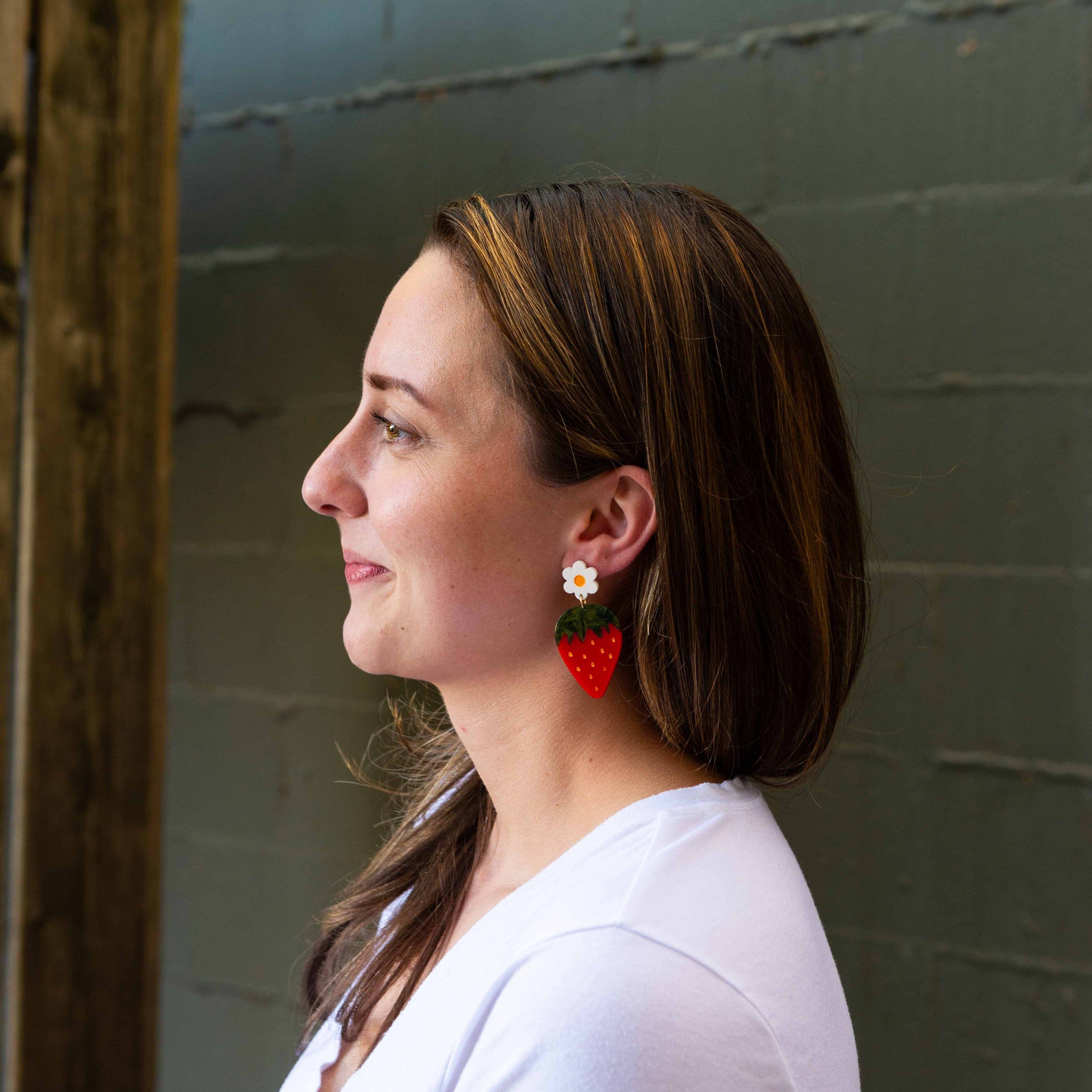 Strawberries and Flowers Acetate Earrings