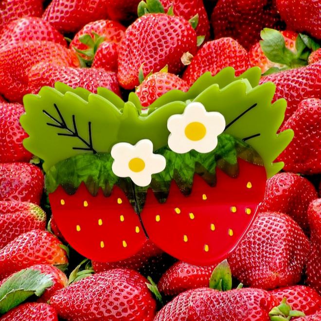 Large Strawberries and Flowers Hair Claw Clip