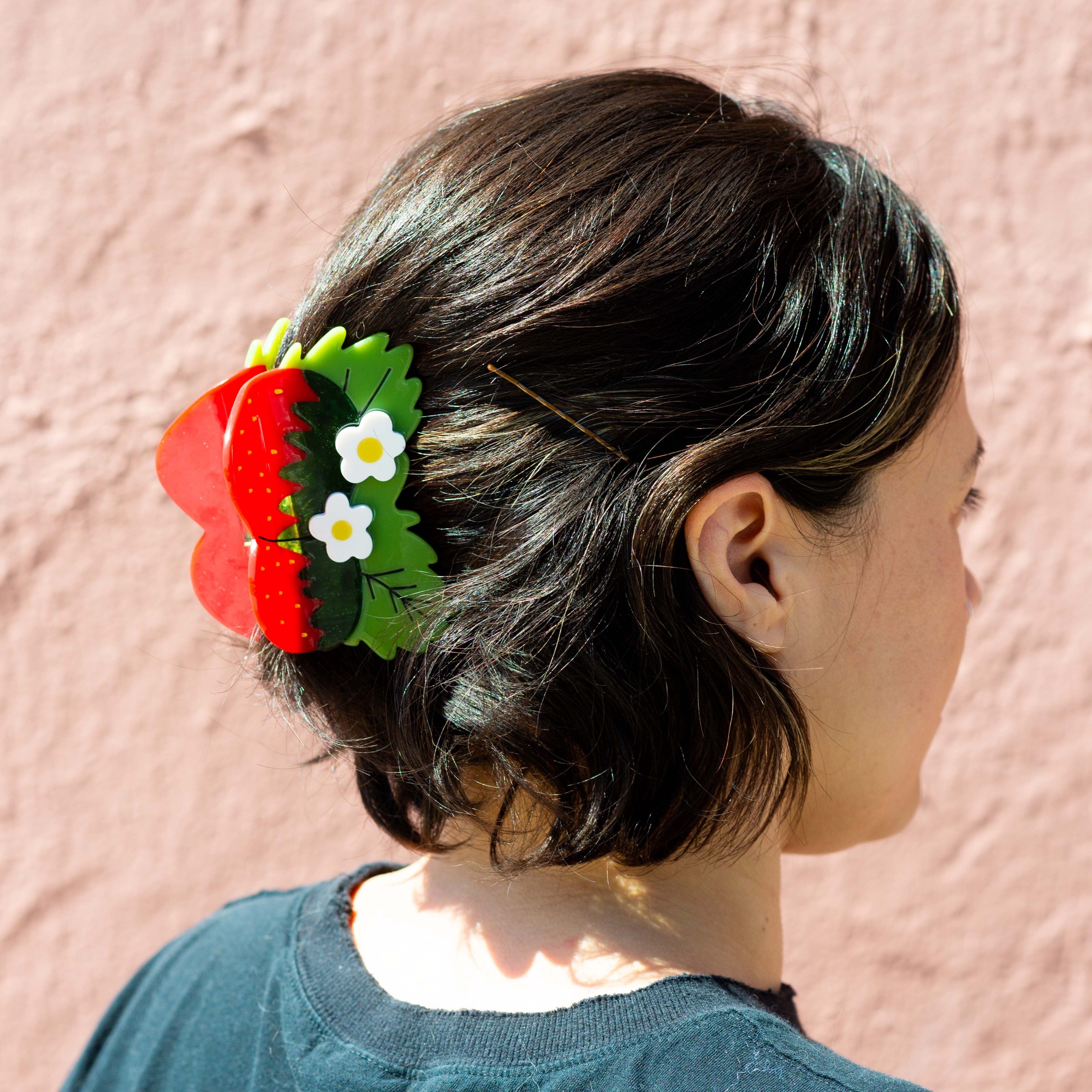 Large Strawberries and Flowers Hair Claw Clip