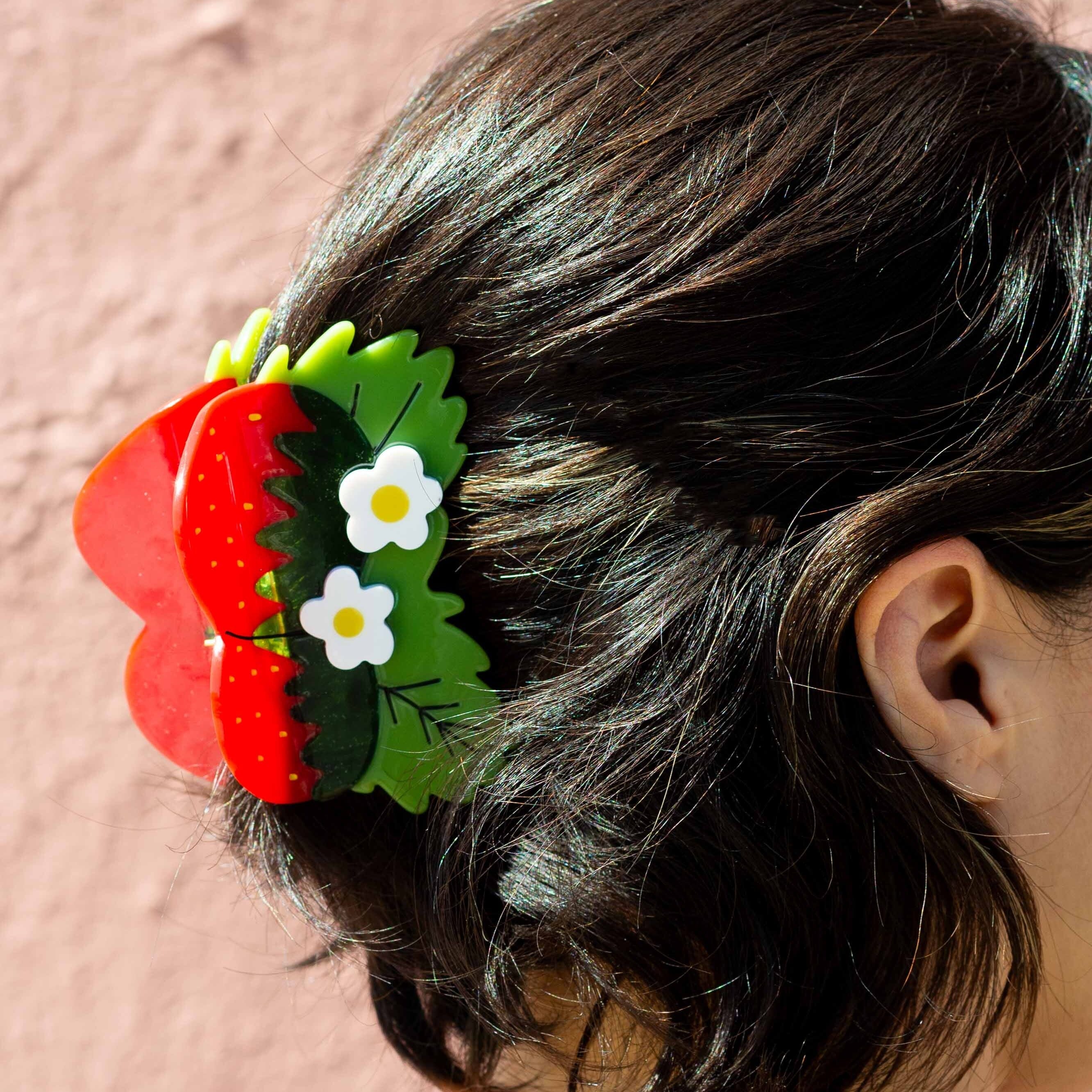 Large Strawberries and Flowers Hair Claw Clip