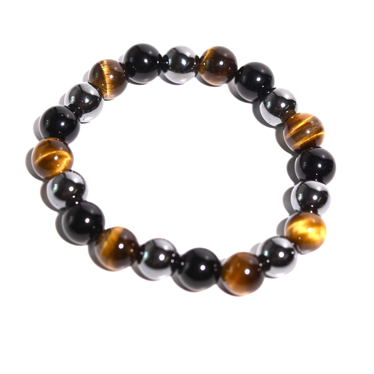 PULSERA DE LA SUERTE CON CONEXIÓN A TIERRA - Ojo de tigre / Hematita / Obsidiana