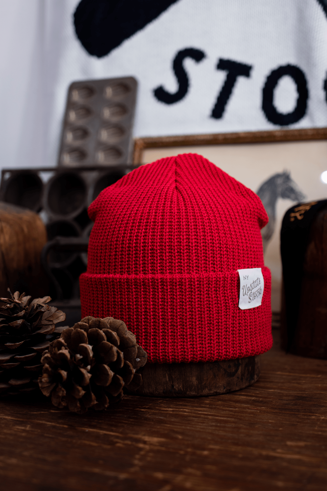 UPSTATE STOCK Cherry Red Upcycled Cotton Watchcap