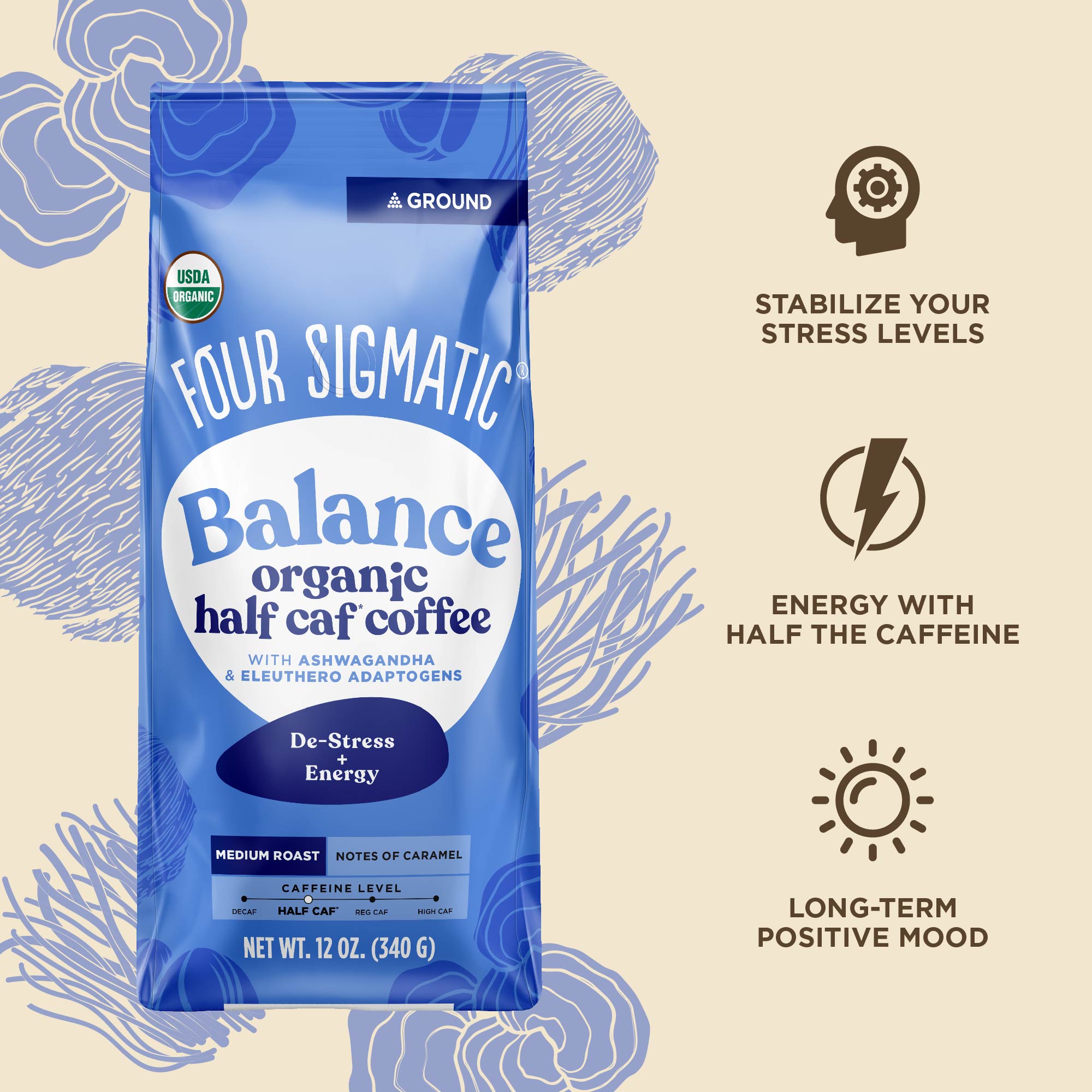 US Four SigmaticBalance Half Caf Ground Coffee Bag - M.S Skincare