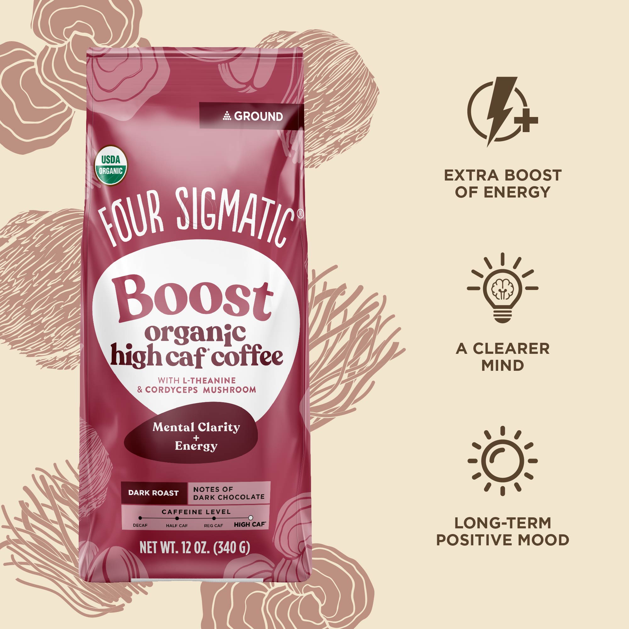 US Four SigmaticBoost High Caf Ground Coffee Bag - M.S Skincare