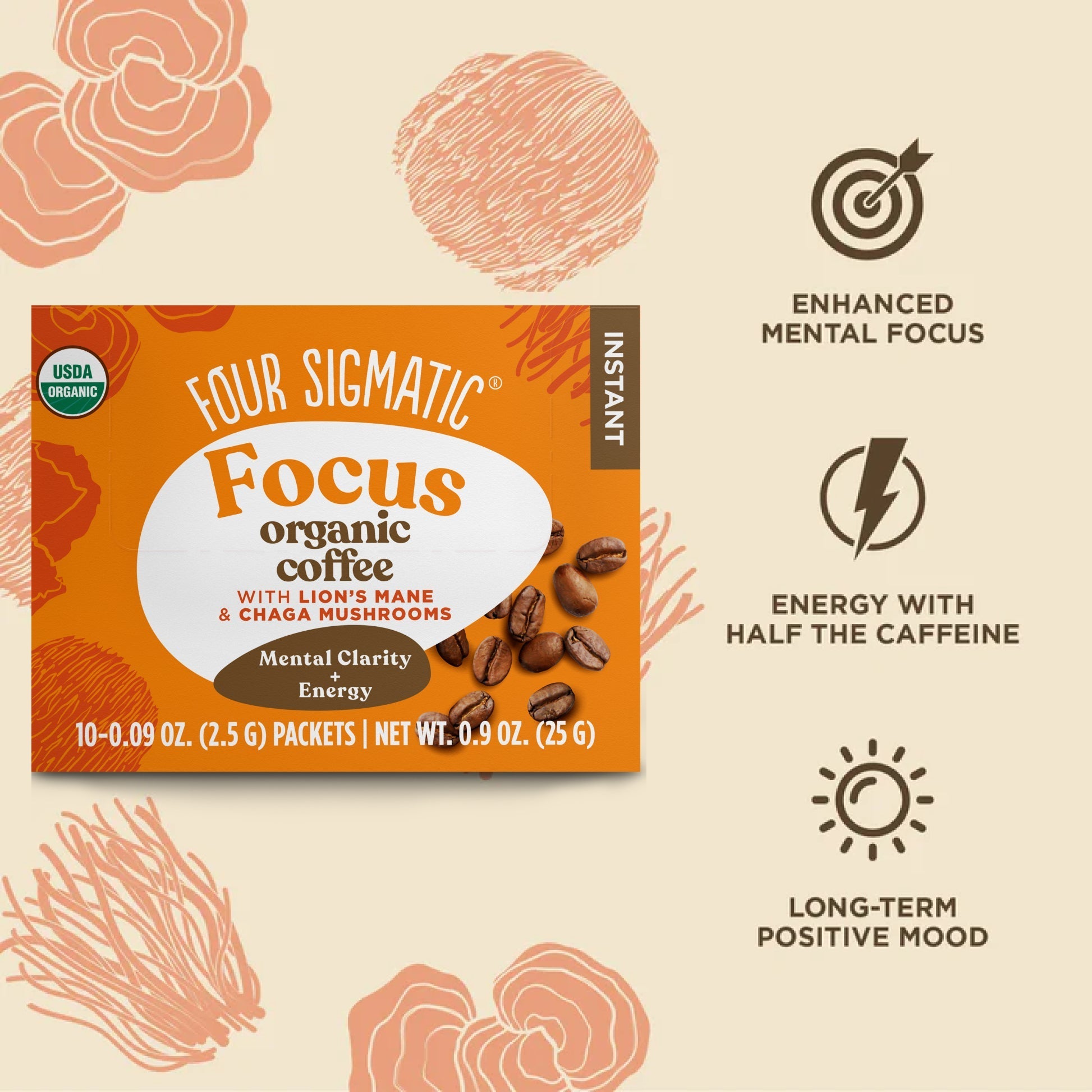 US Four Sigmatic Focus Instant Coffee, Packets