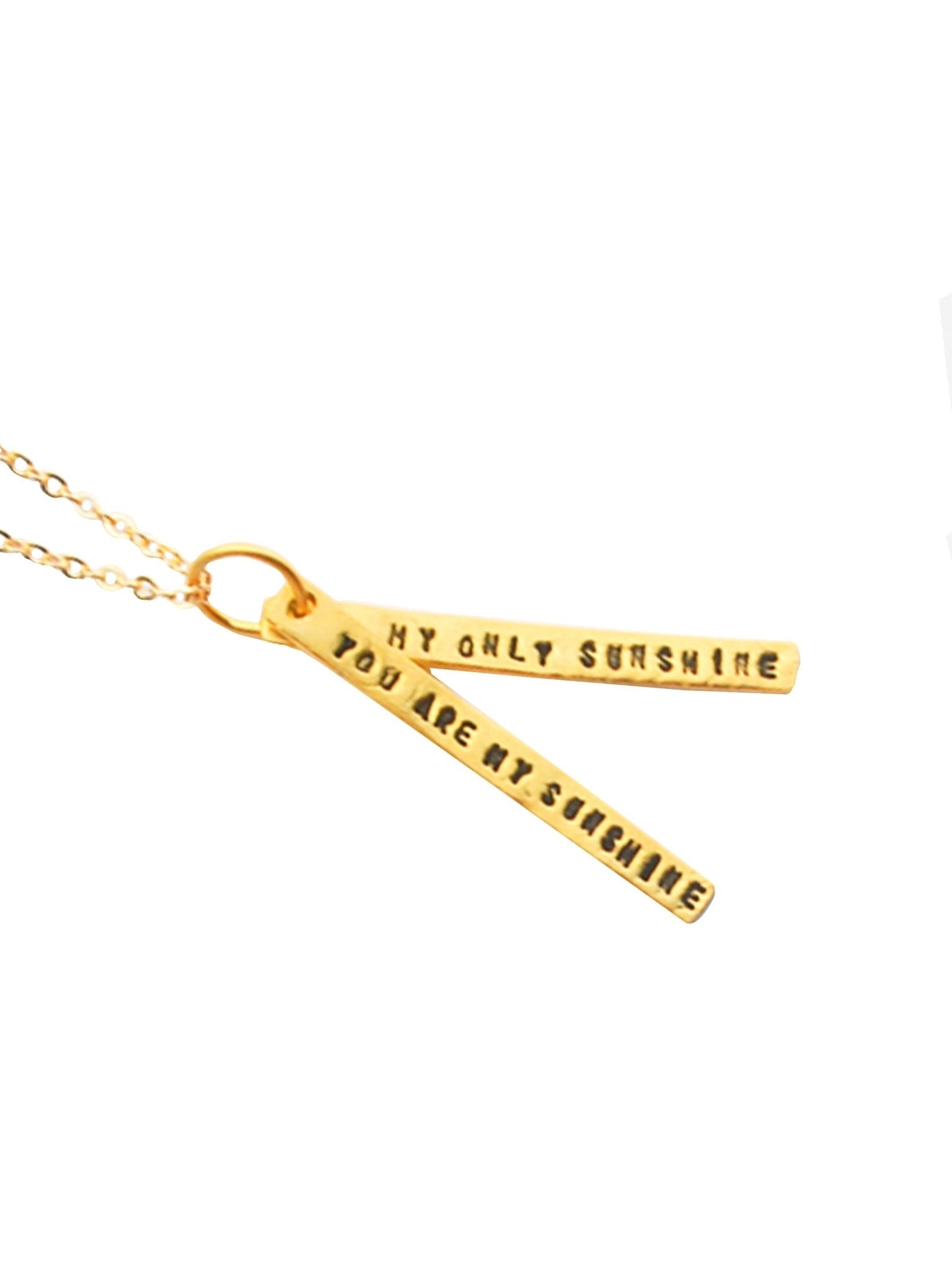 Weston Table Chocolate & Steel Long Bar Quote Necklace You Are My Sunshine