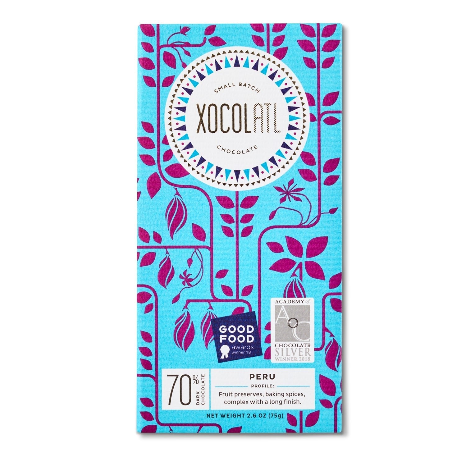 Xocolatl Small Batch ChocolateSan Martin De Pangoa, Peru 70% Dark Chocolate Bar - M.S Skincare