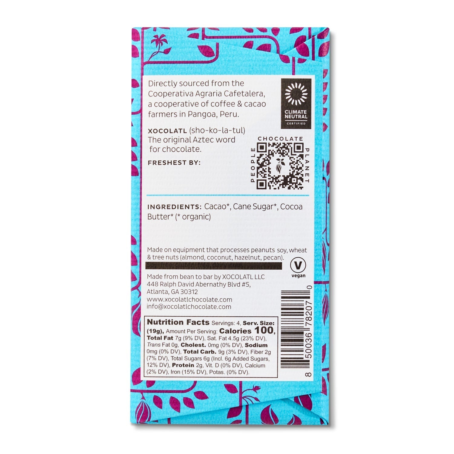 Xocolatl Small Batch ChocolateSan Martin De Pangoa, Peru 70% Dark Chocolate Bar - M.S Skincare