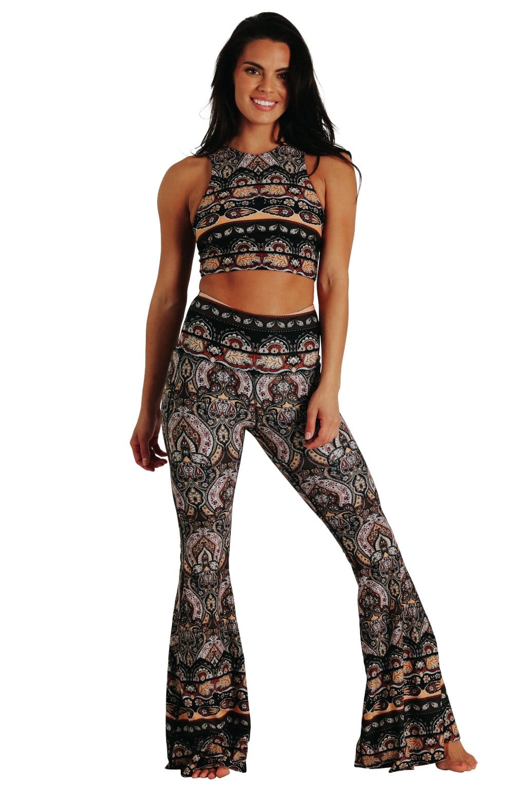 Yoga DemocracyEspresso Yourself Printed Bell Bottoms - M.S Skincare