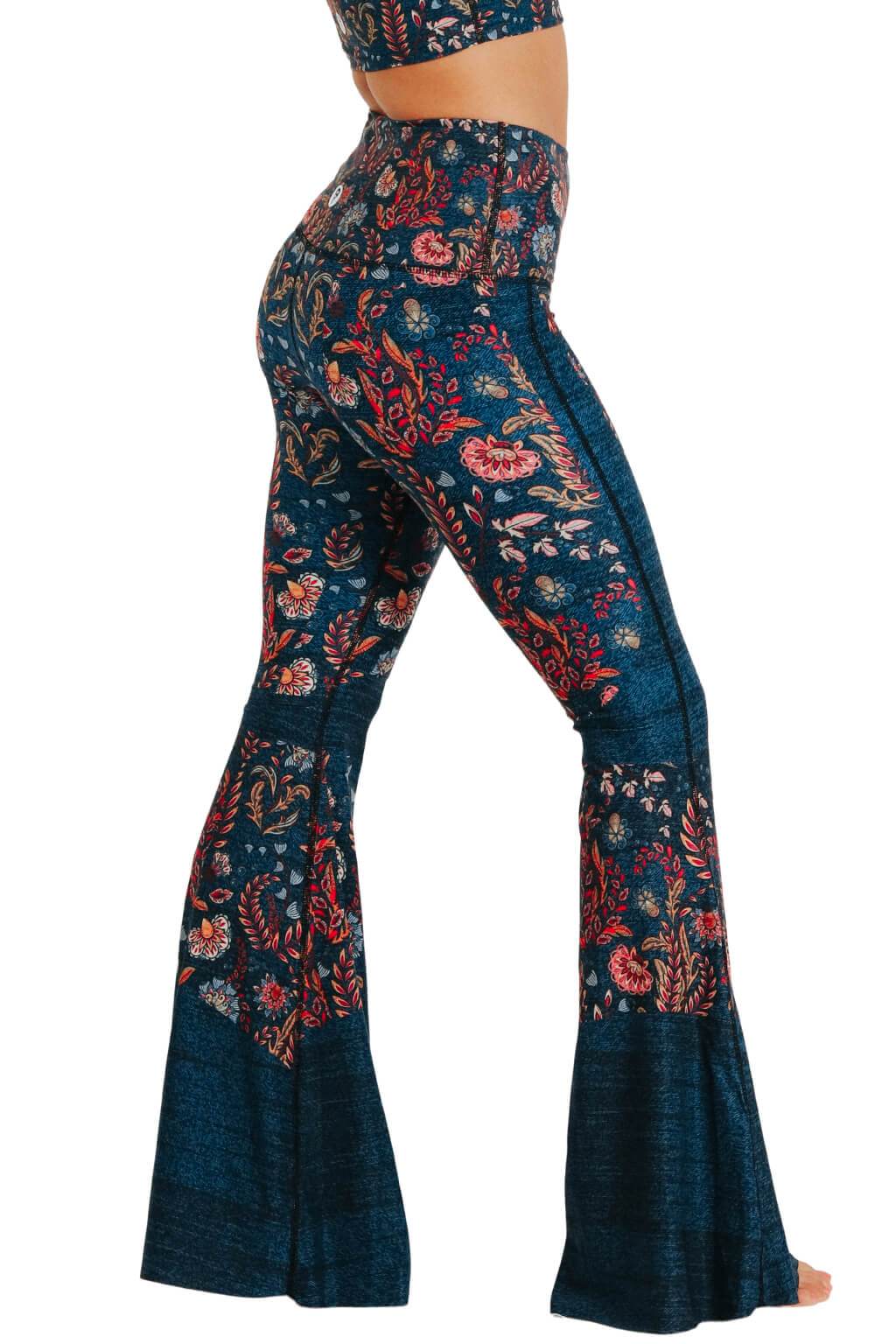 Yoga DemocracyFestival Denim Printed Bell Bottoms - M.S Skincare