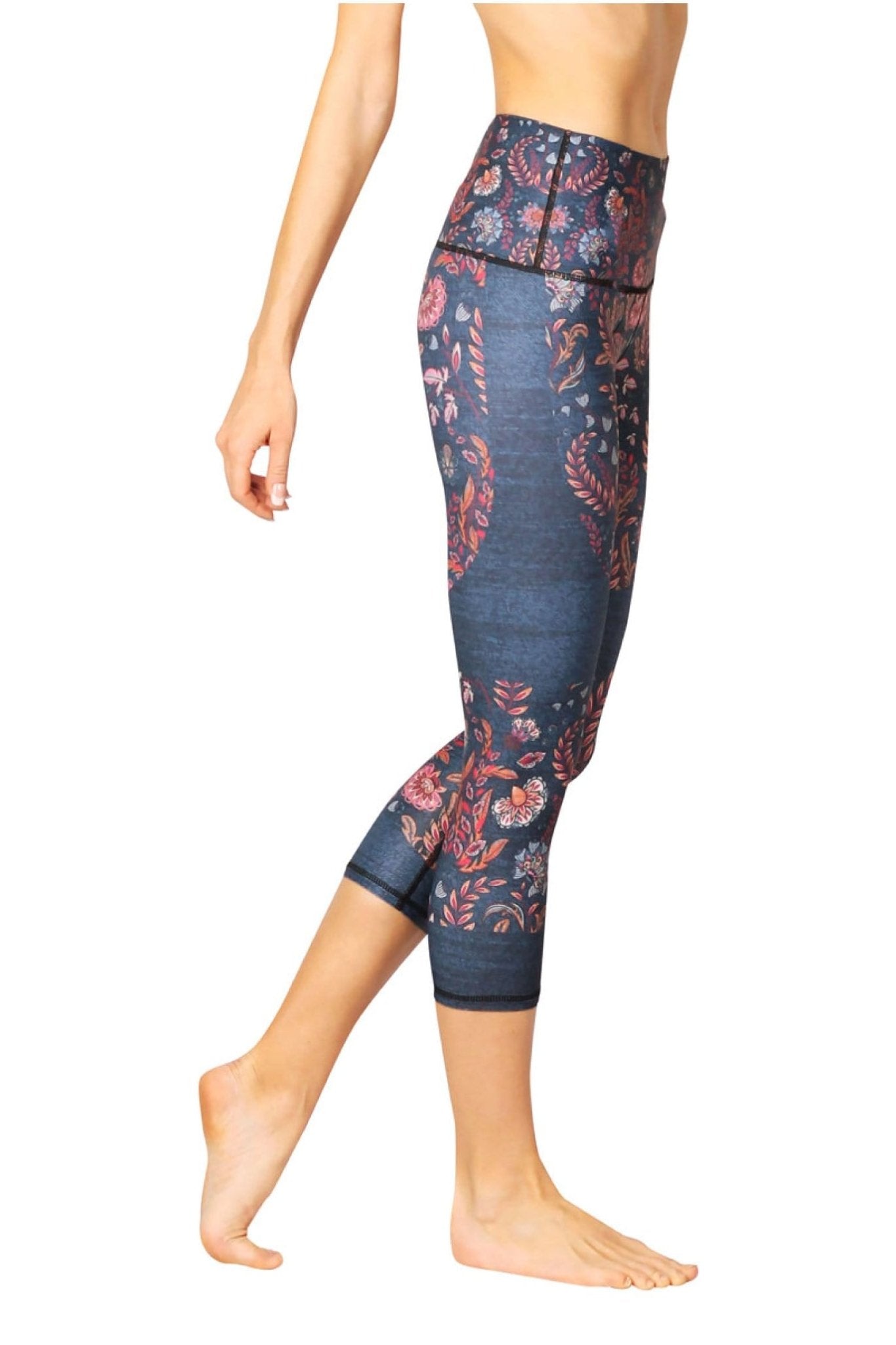 Yoga DemocracyFestival Denim Printed Yoga Crops - M.S Skincare