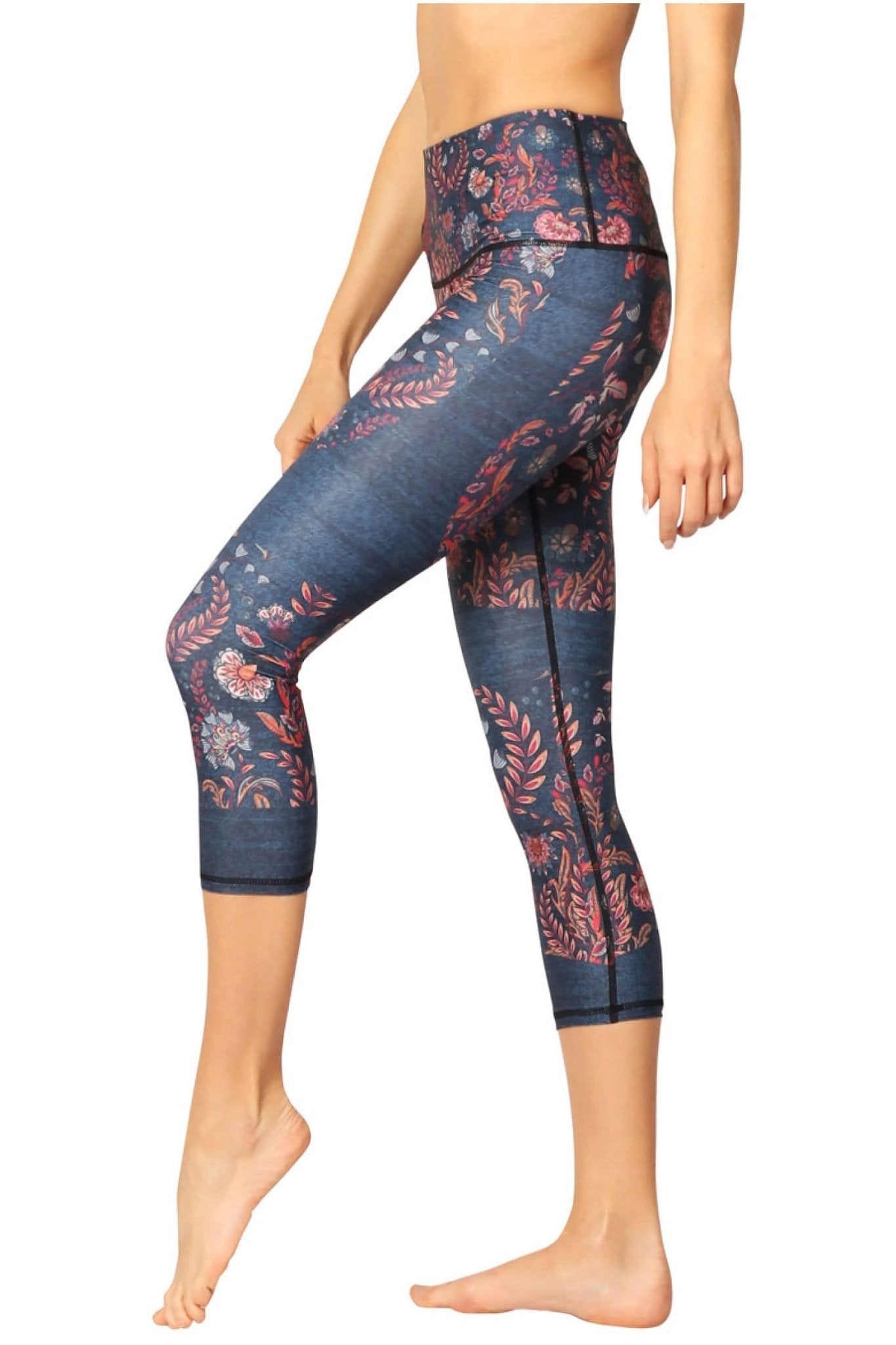 Yoga DemocracyFestival Denim Printed Yoga Crops - M.S Skincare